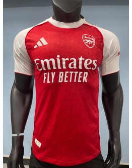 Red and White adidas Arsenal 2025-26 home soccer jersey.