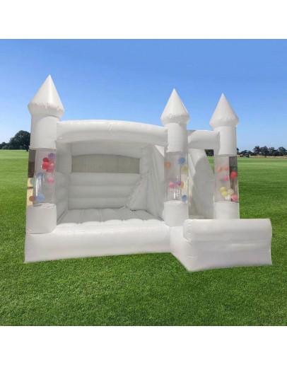 White Bounce House/ Jumping Castle with Bubble Pillars and Slide 